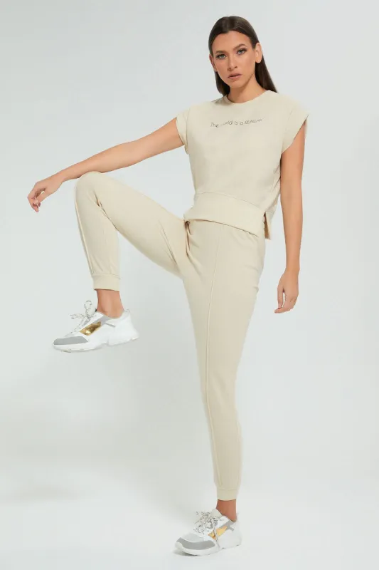 Beige Jogger With Elasticated Waistband sold by Redtag