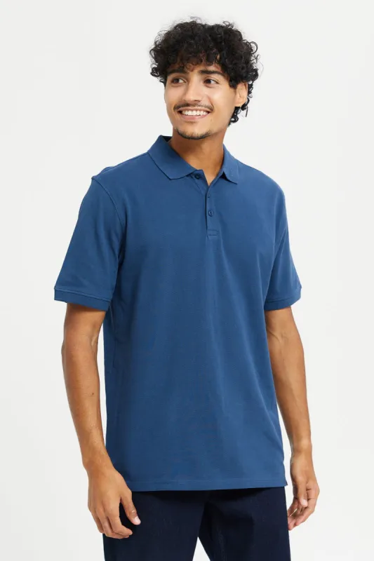 Men Blue Plain Polo Shirt sold by Redtag