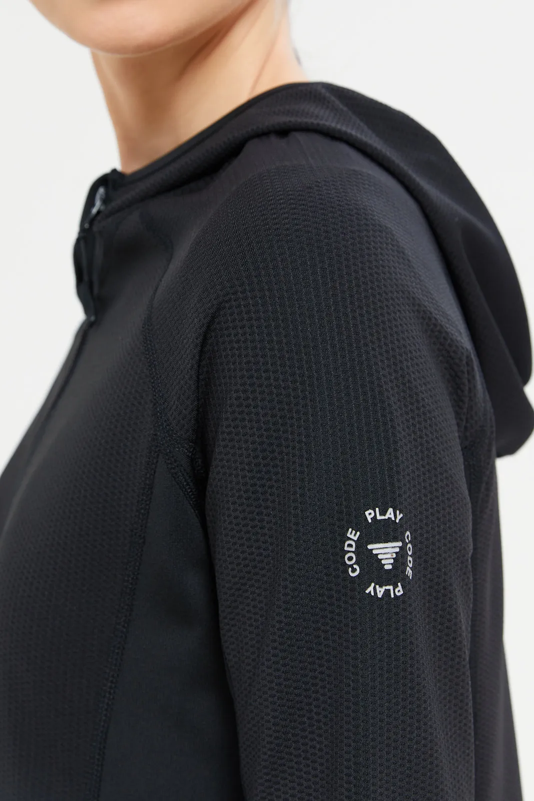 Women Black Hoodie Zip Through Sweatshirt sold by Redtag product image thumbnail 5