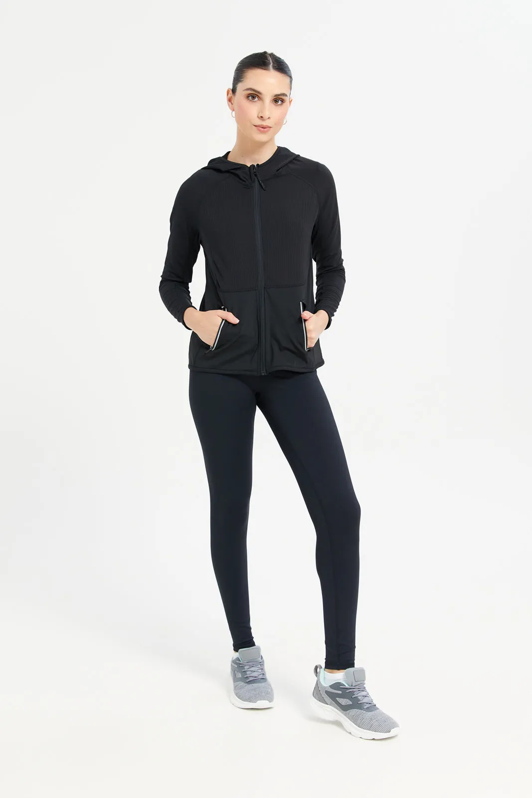 Women Black Hoodie Zip Through Sweatshirt sold by Redtag product image thumbnail 2