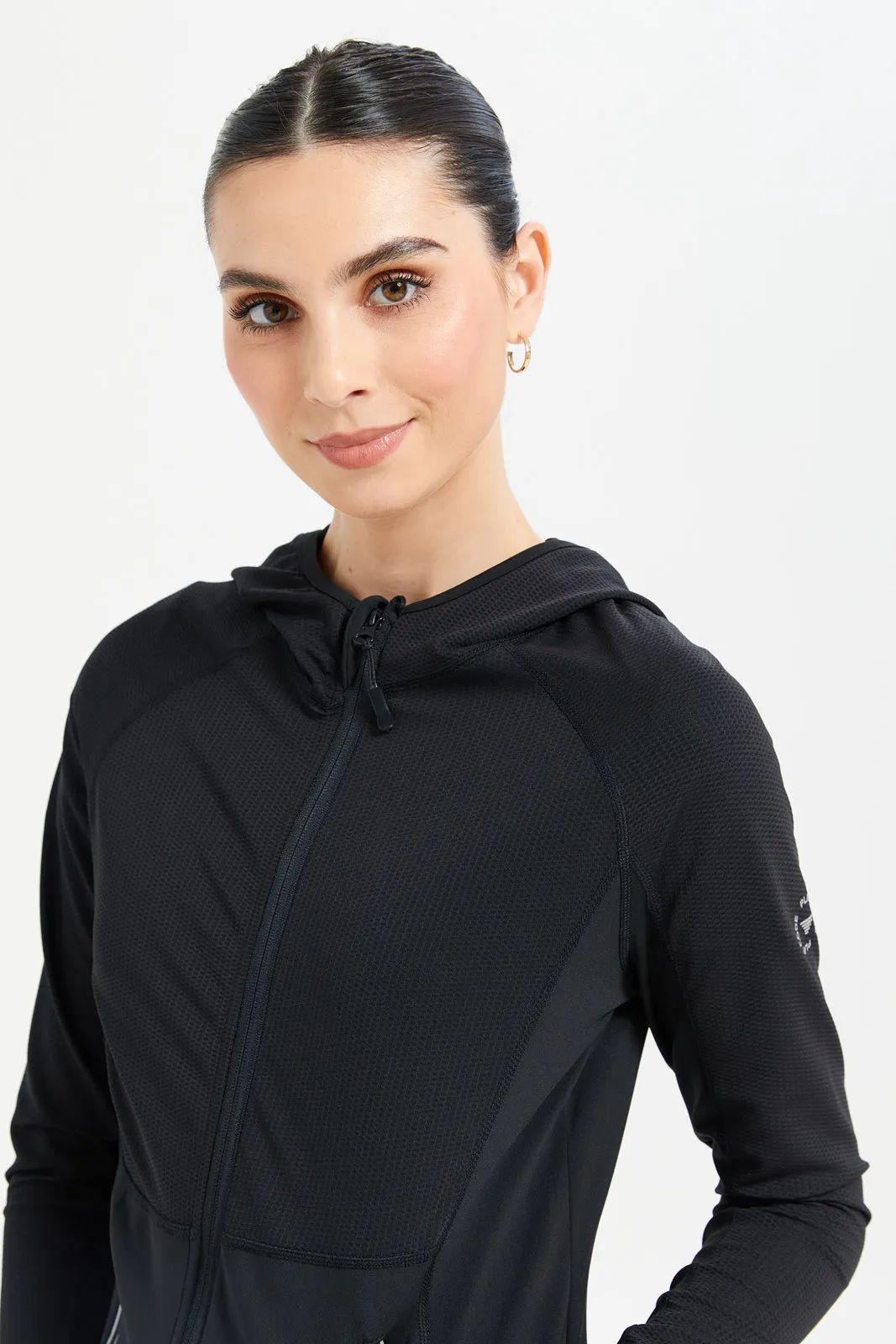 Women Black Hoodie Zip Through Sweatshirt sold by Redtag product image thumbnail 4