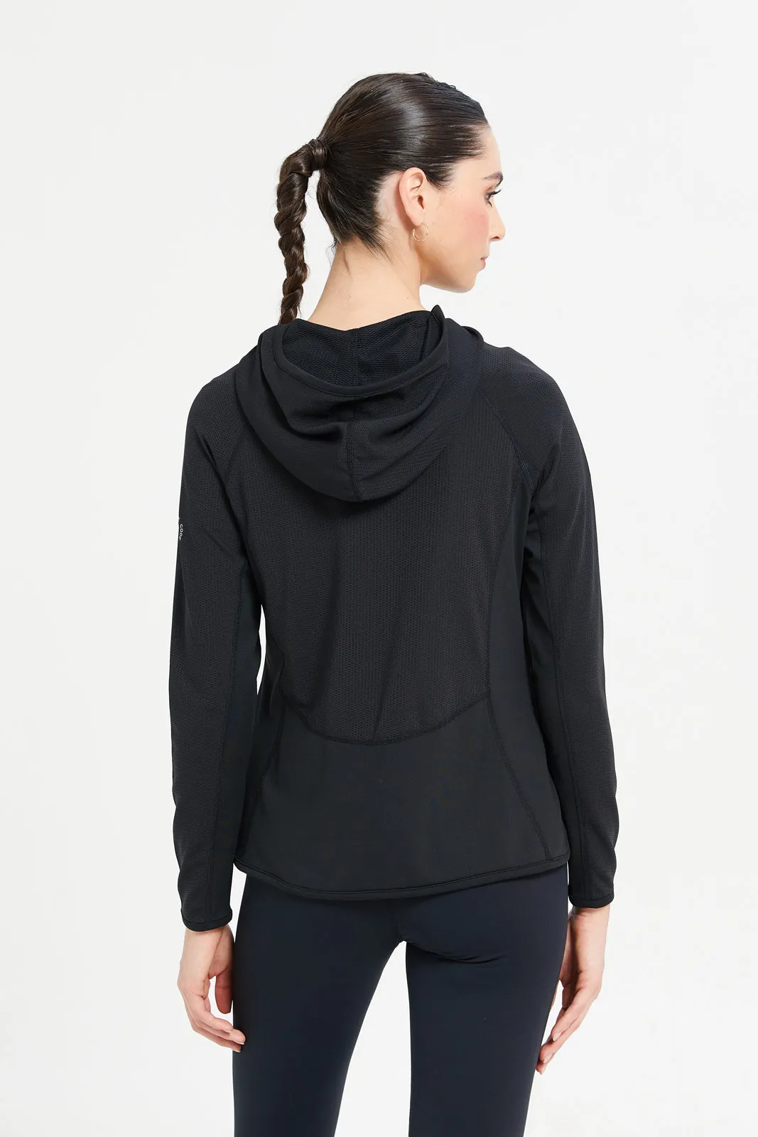 Women Black Hoodie Zip Through Sweatshirt sold by Redtag product image thumbnail 3