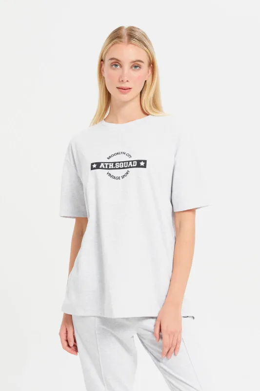 Women Grey Oversize Printed T-Shirt sold by Redtag