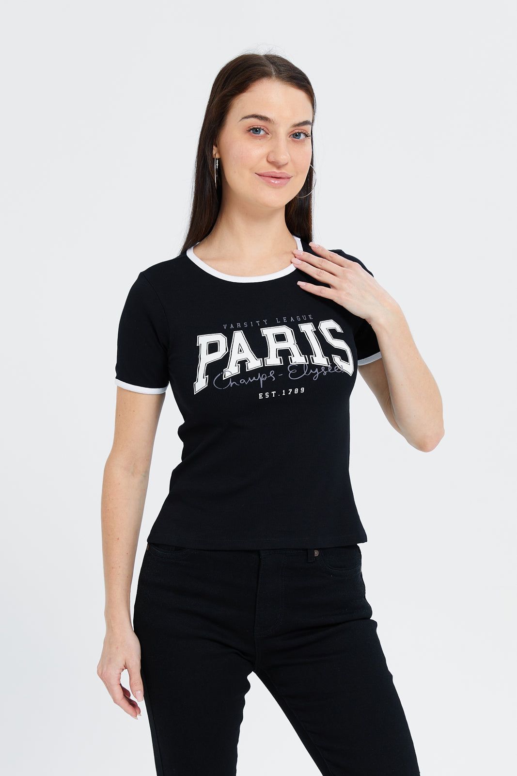Women Black Paris Printed T-Shirt sold by Redtag