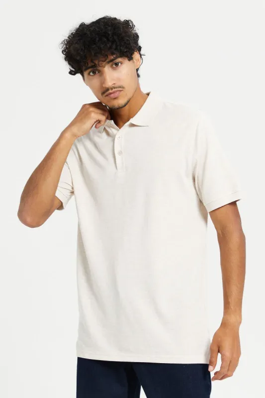 Men Ecru Plain Polo Shirt sold by Redtag