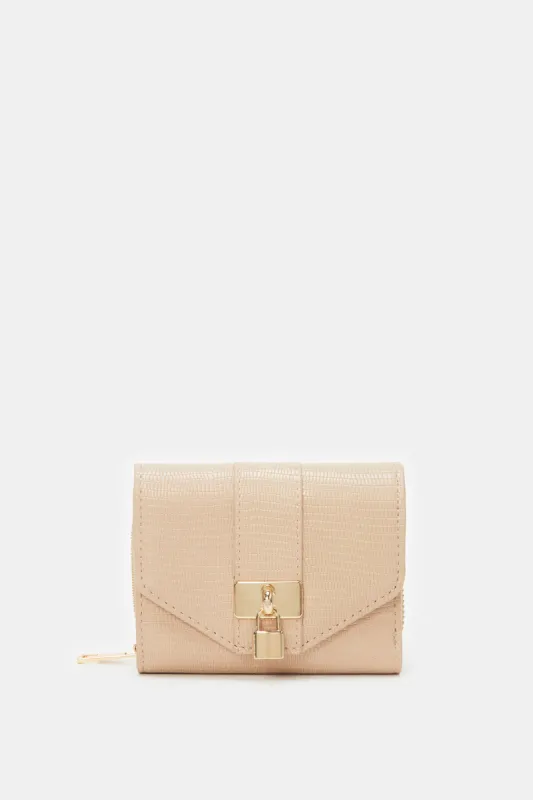 Women Beige Textured Monogram Purse With Coin Pocket sold by Redtag