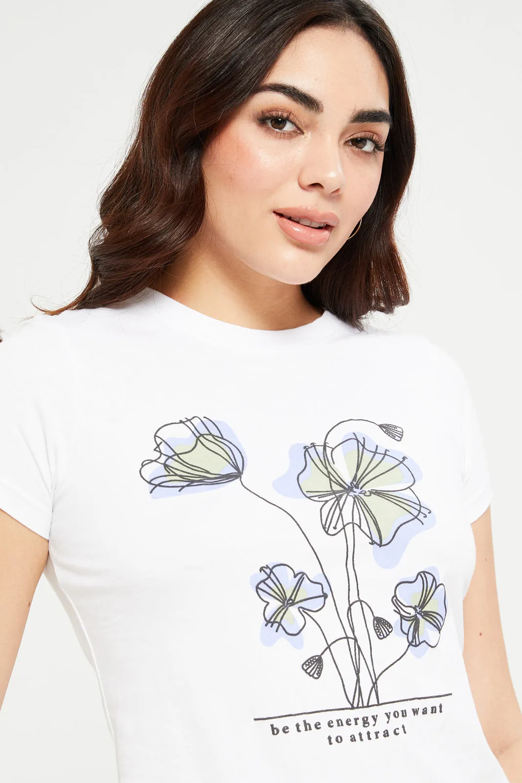 Women White Floral Printed T-Shirt sold by Redtag product image thumbnail 4