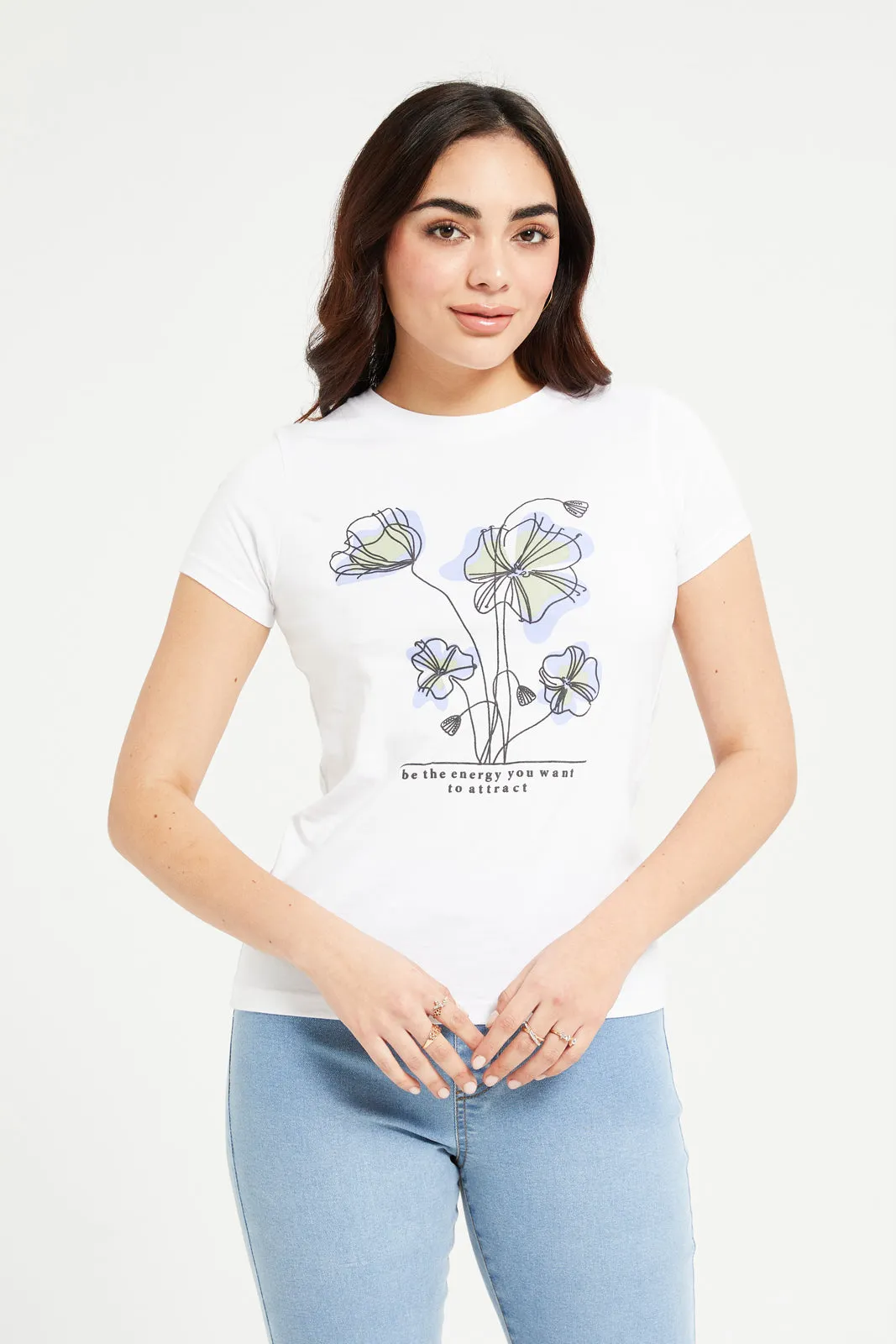 Women White Floral Printed T-Shirt sold by Redtag