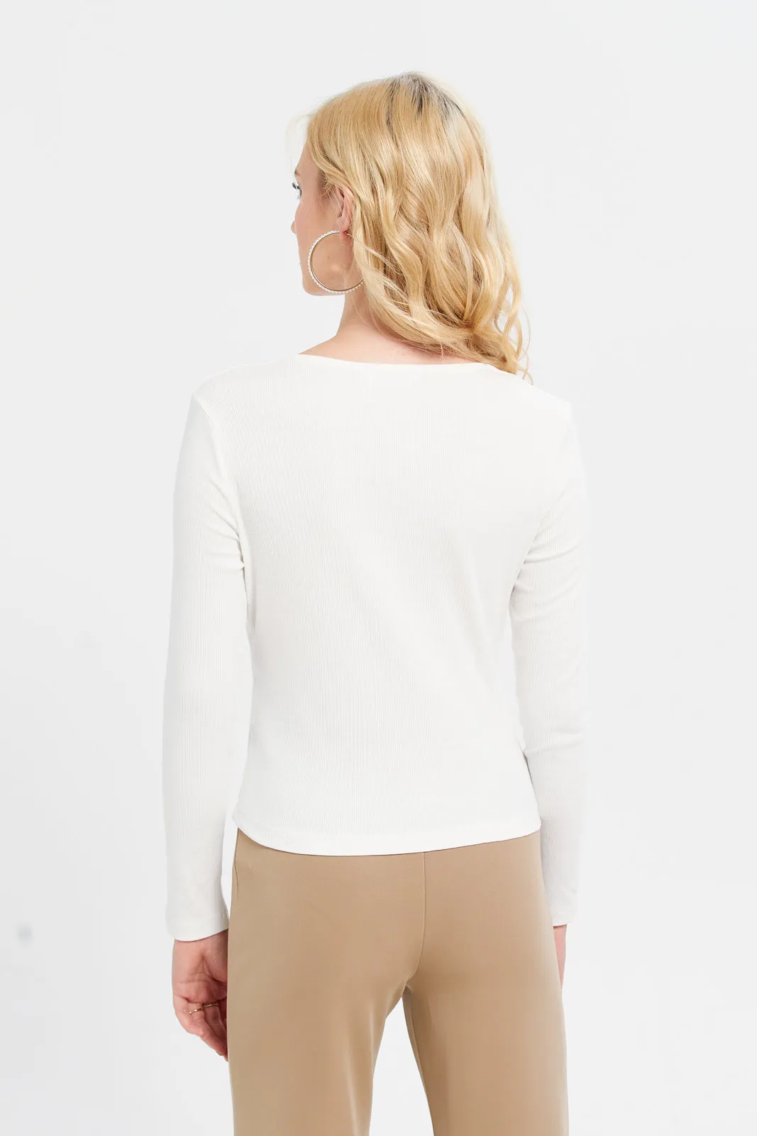 Women White Rib Long Sleeve Top sold by Redtag product image thumbnail 3