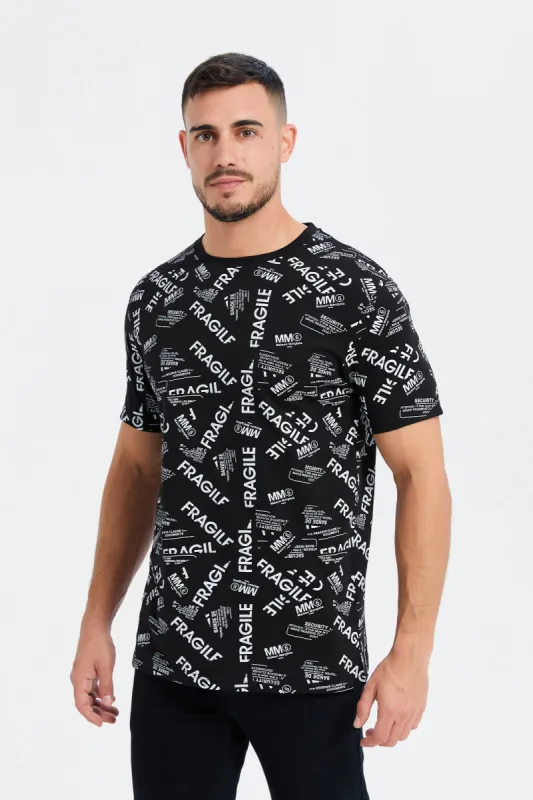 Men Black Fragile Print T-Shirt sold by Redtag