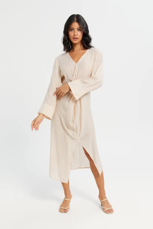Woman Beige Midi Dress sold by Redtag