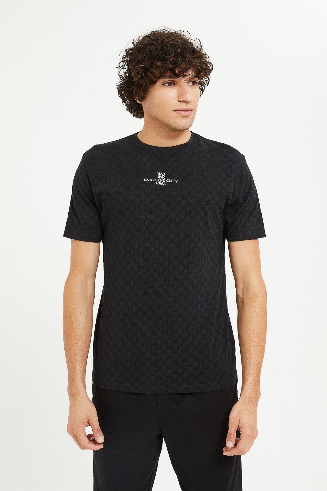 Men Black Jacquard T-Shirt sold by Redtag