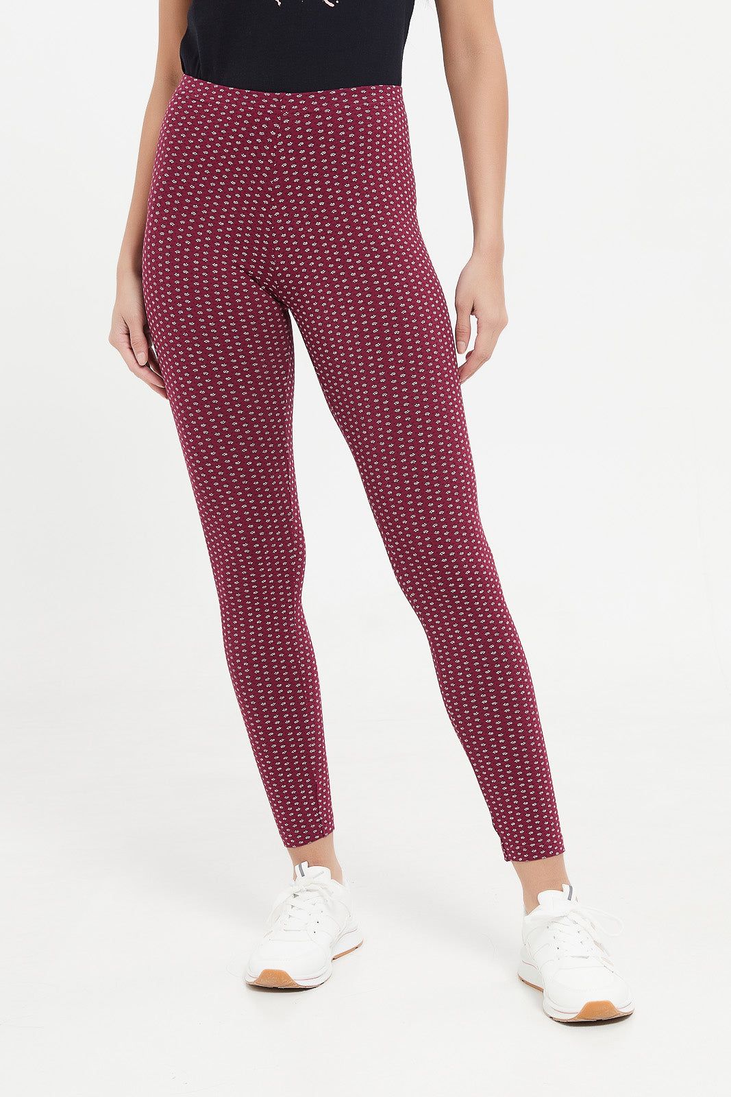 Women Burgundy Checked Leggings sold by Redtag