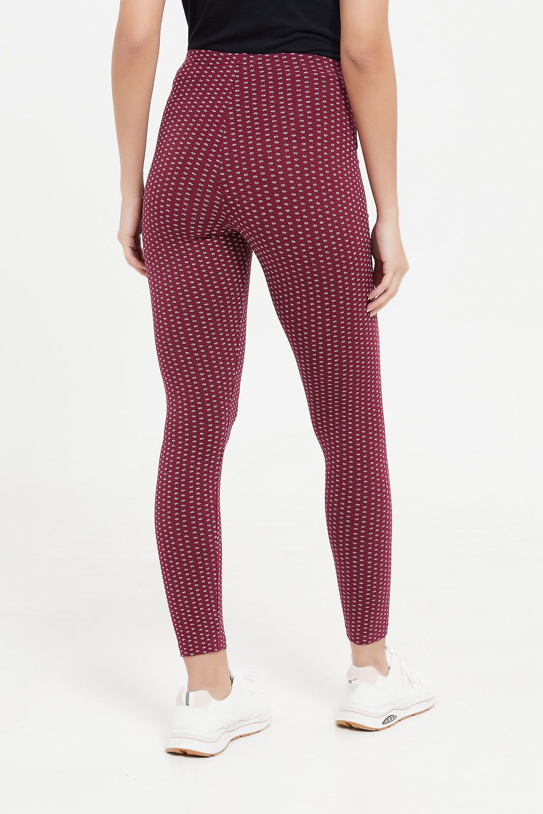 Women Burgundy Checked Leggings sold by Redtag product image thumbnail 3