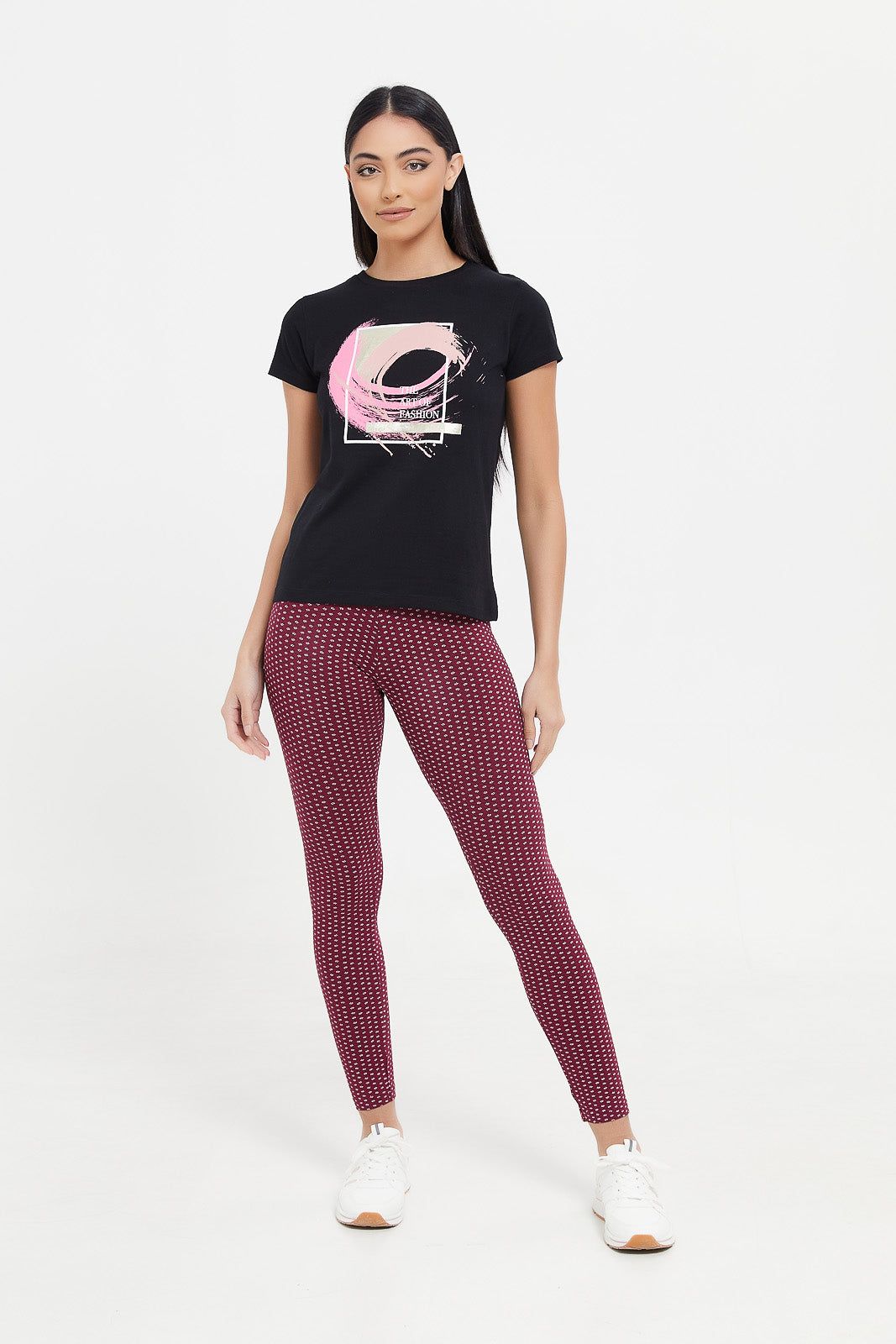 Women Burgundy Checked Leggings sold by Redtag product image thumbnail 2