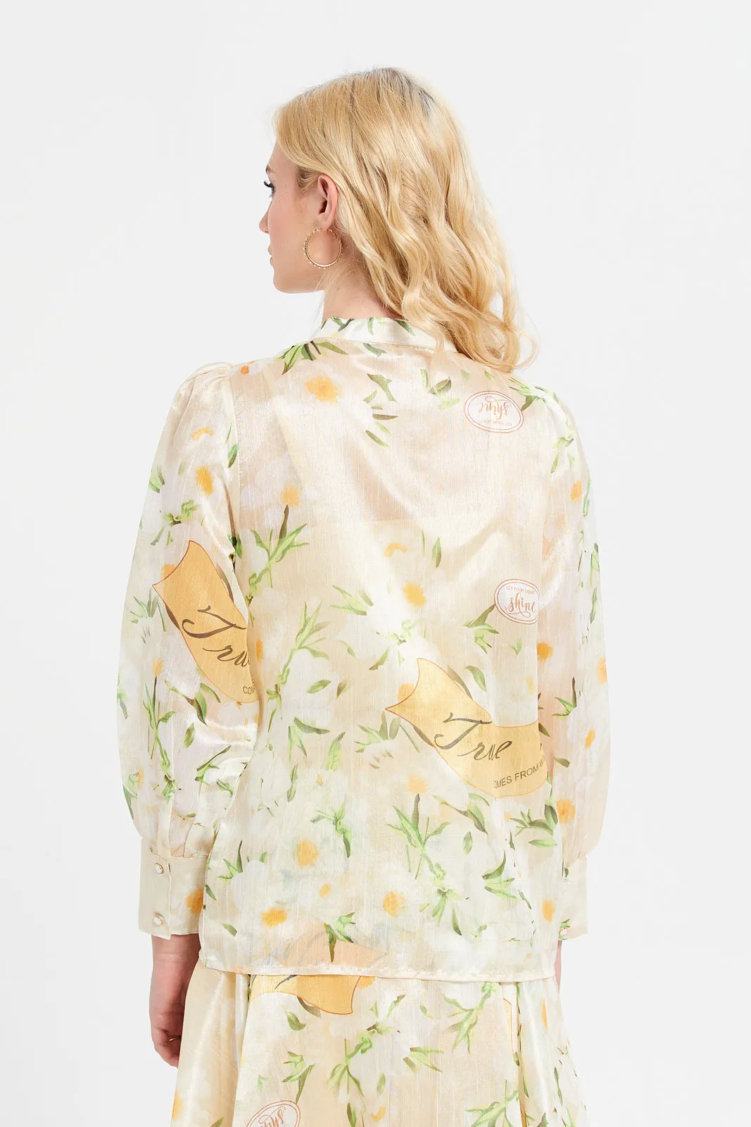 Women Yellow Printed Buttoned Long Sleeves Shirt sold by Redtag product image thumbnail 4
