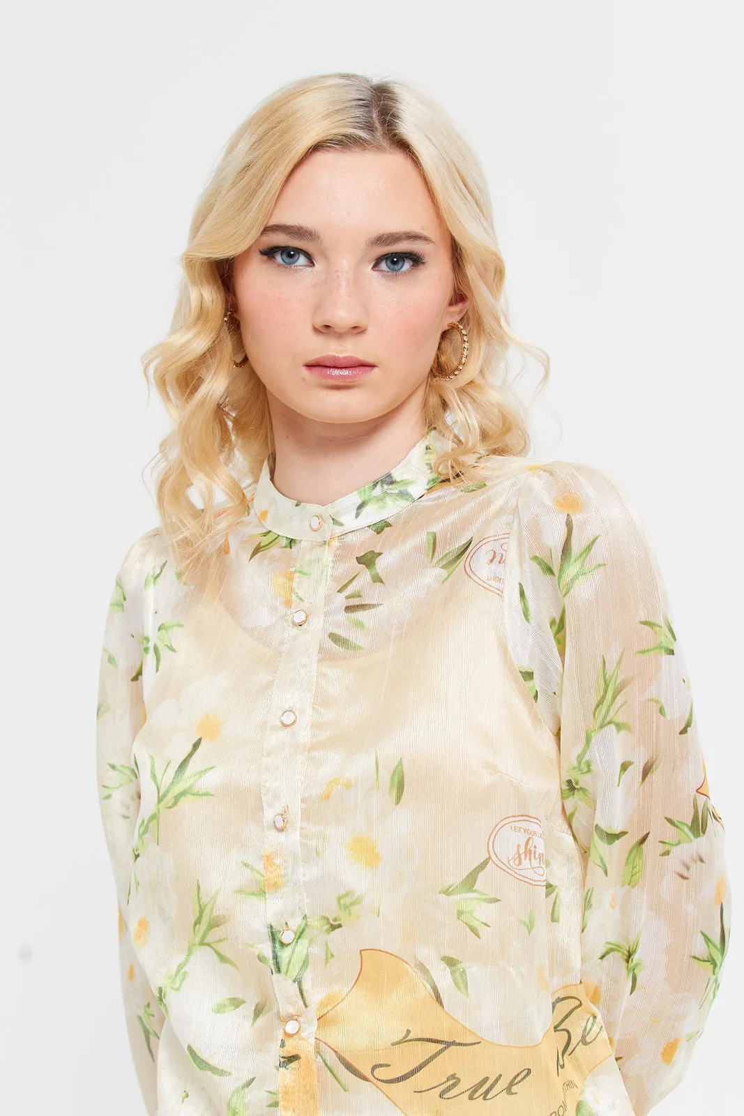 Women Yellow Printed Buttoned Long Sleeves Shirt sold by Redtag product image thumbnail 2