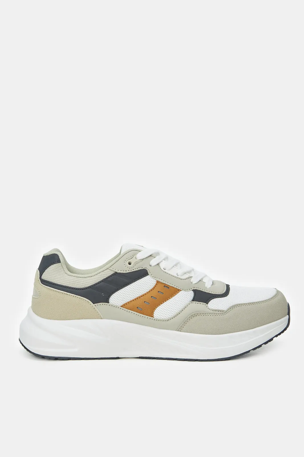 Men Beige Color Block Sneakers sold by Redtag