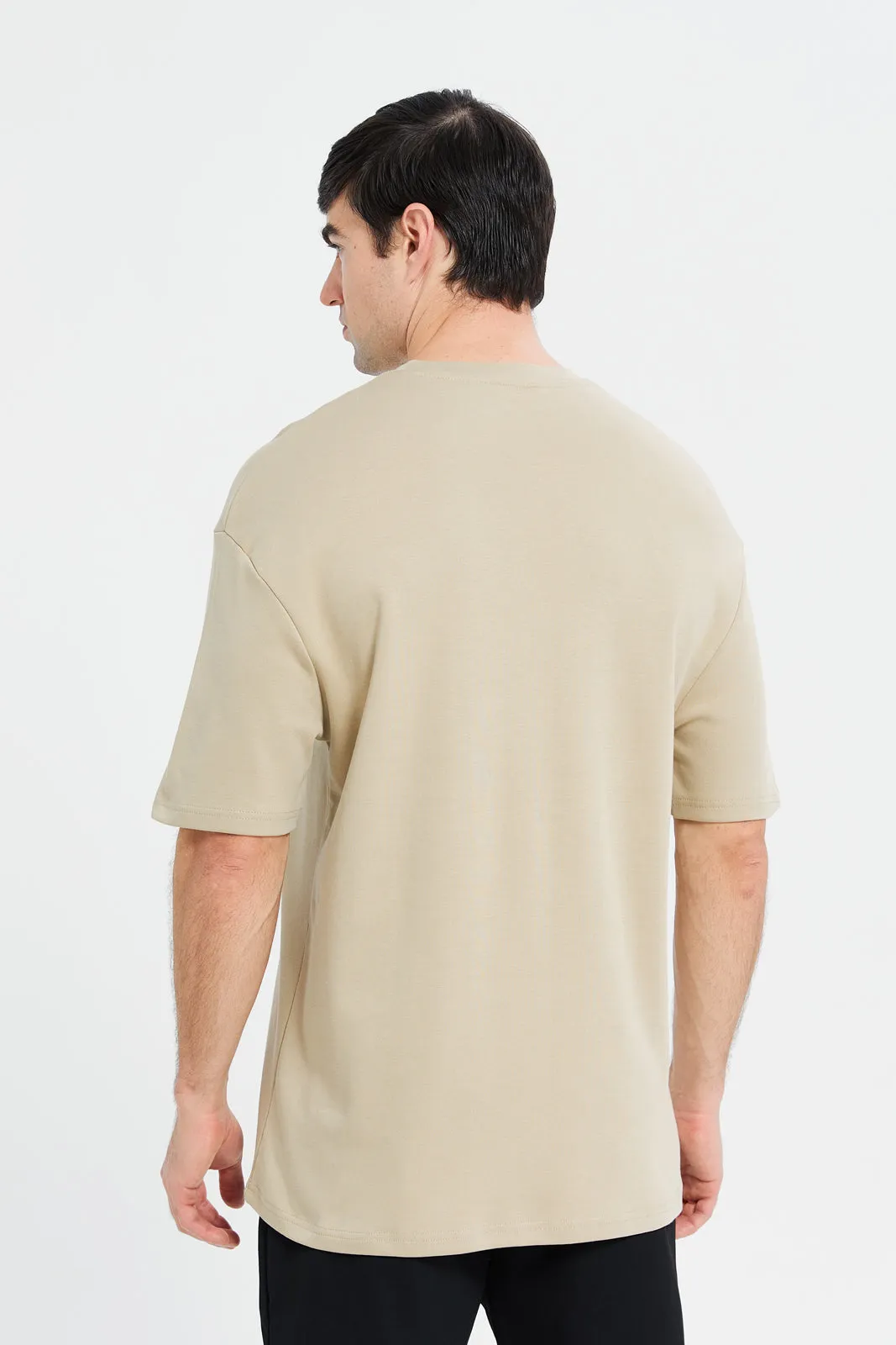 Men Beige Soft Touch Oversize T-Shirt sold by Redtag product image thumbnail 3