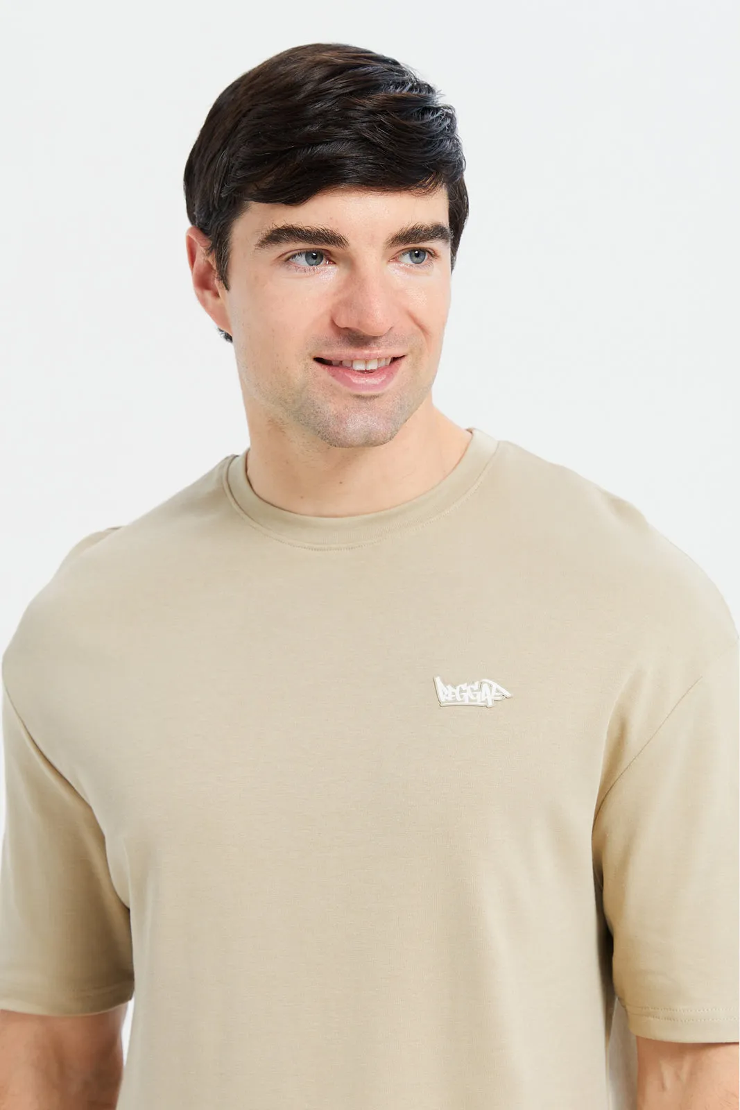 Men Beige Soft Touch Oversize T-Shirt sold by Redtag product image thumbnail 4