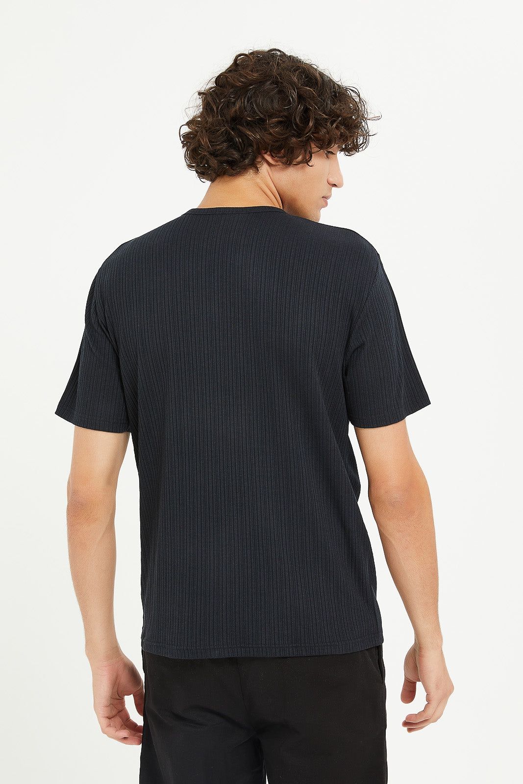 Men Black Stretch Jacquard T-Shirt sold by Redtag product image thumbnail 3