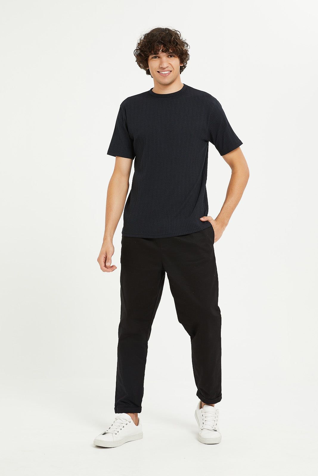 Men Black Stretch Jacquard T-Shirt sold by Redtag product image thumbnail 2