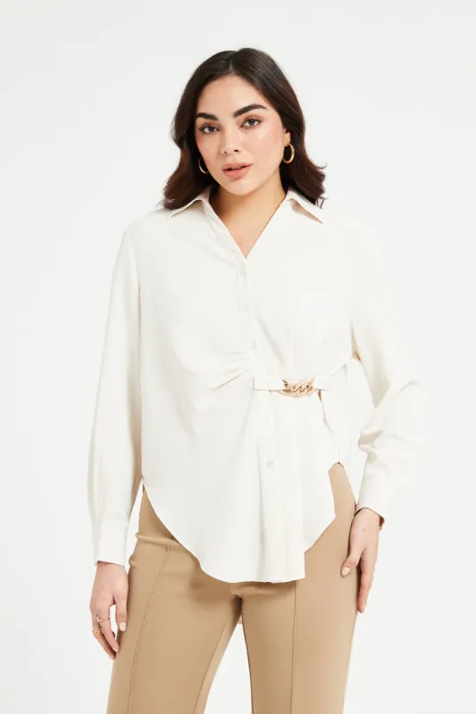 Women Beige Embellished Shirt sold by Redtag