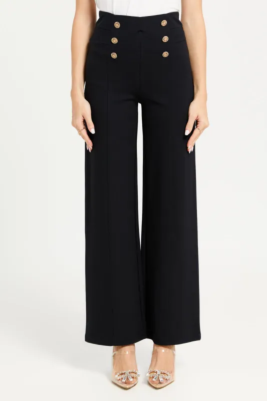 Women Black High Waisted Wide Leg Trousers sold by Redtag
