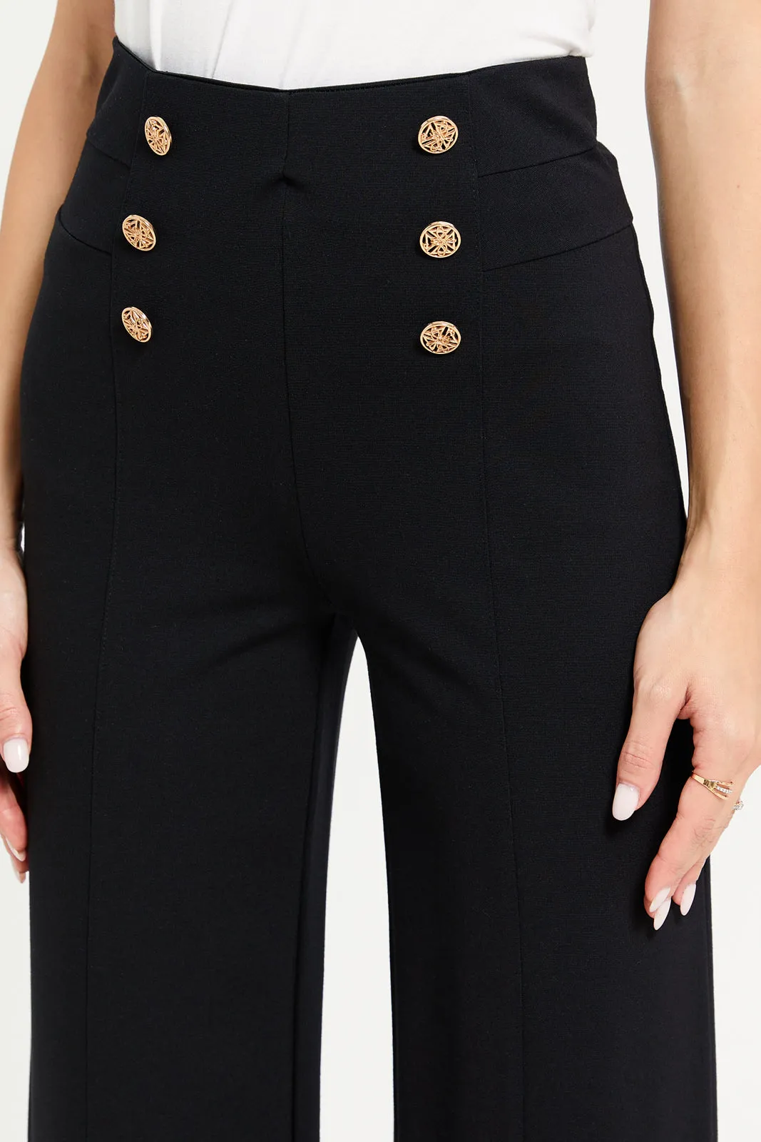 Women Black High Waisted Wide Leg Trousers sold by Redtag product image thumbnail 4