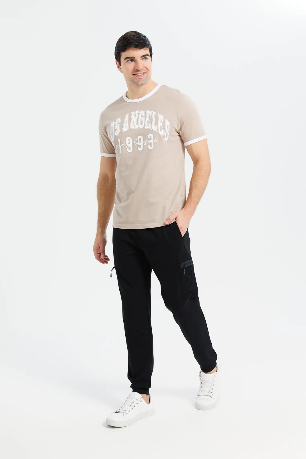 Men Beige Ringer Print T-Shirt sold by Redtag product image thumbnail 2