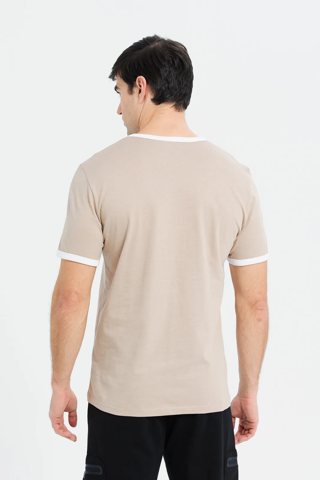 Men Beige Ringer Print T-Shirt sold by Redtag product image thumbnail 3