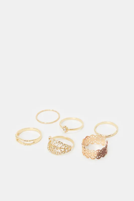 Women Gold Embellished Ring Set (6 Piece) sold by Redtag