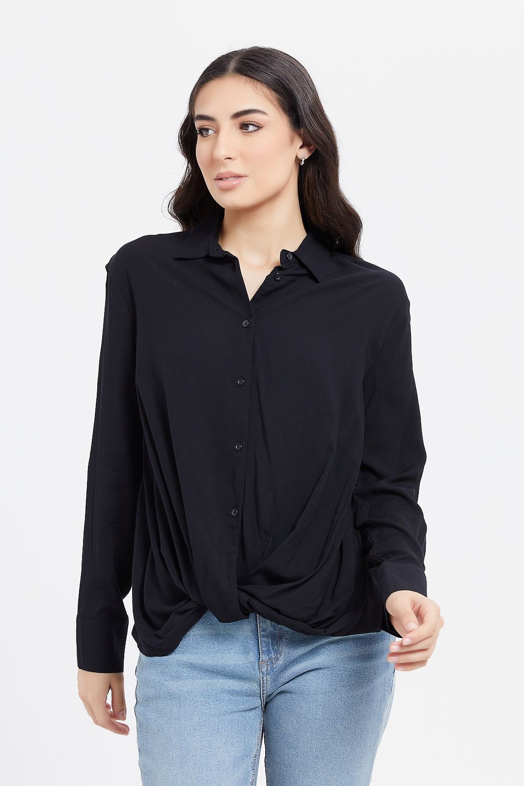 Women Black Wrap Shirt sold by Redtag