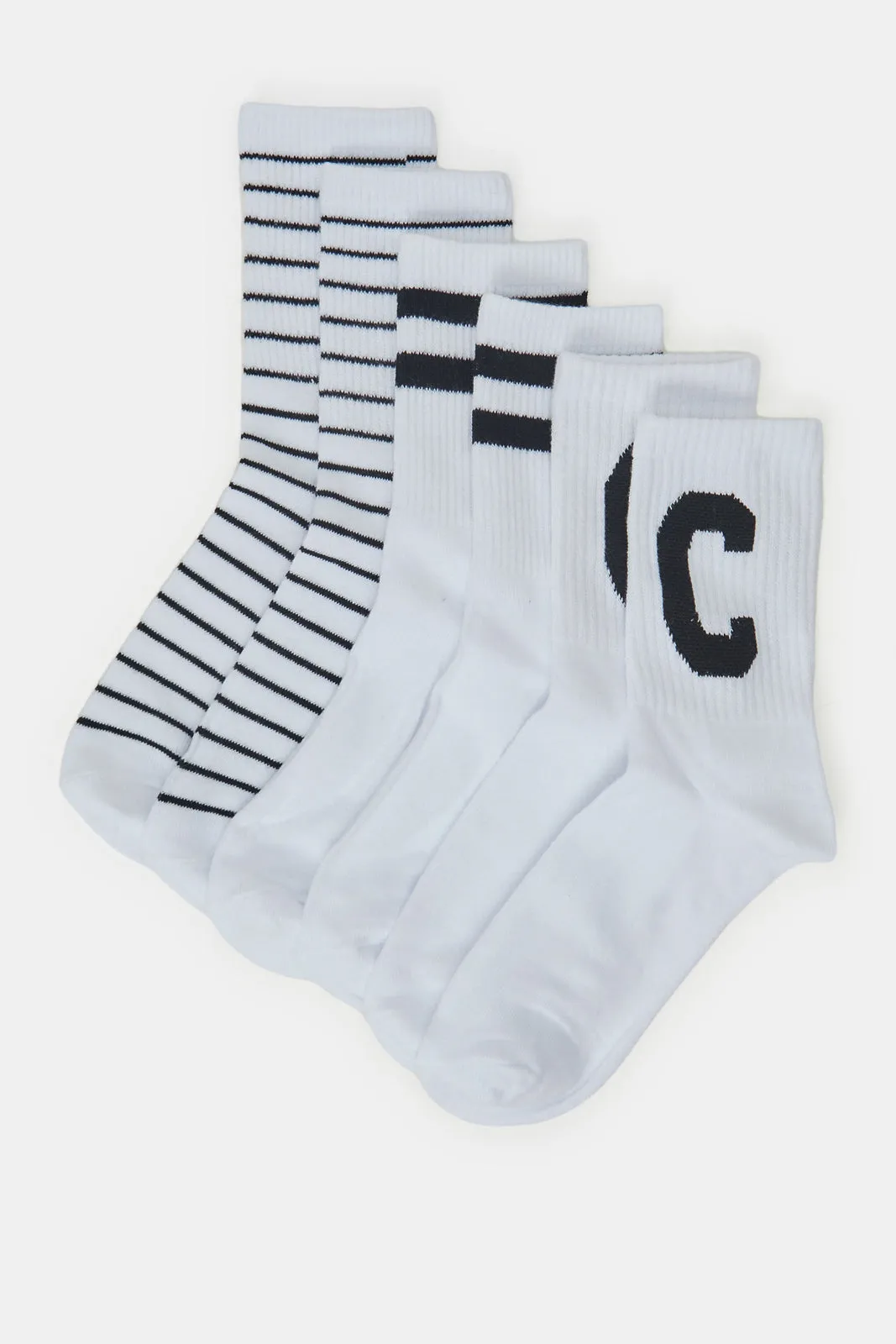 Women White And Black Crew Length Socks (3 Pairs) sold by Redtag