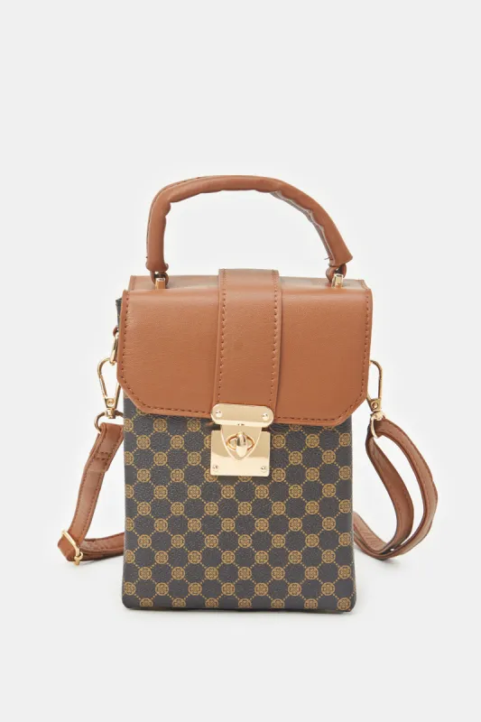Women Tan And Black Printed Mobile Bag sold by Redtag