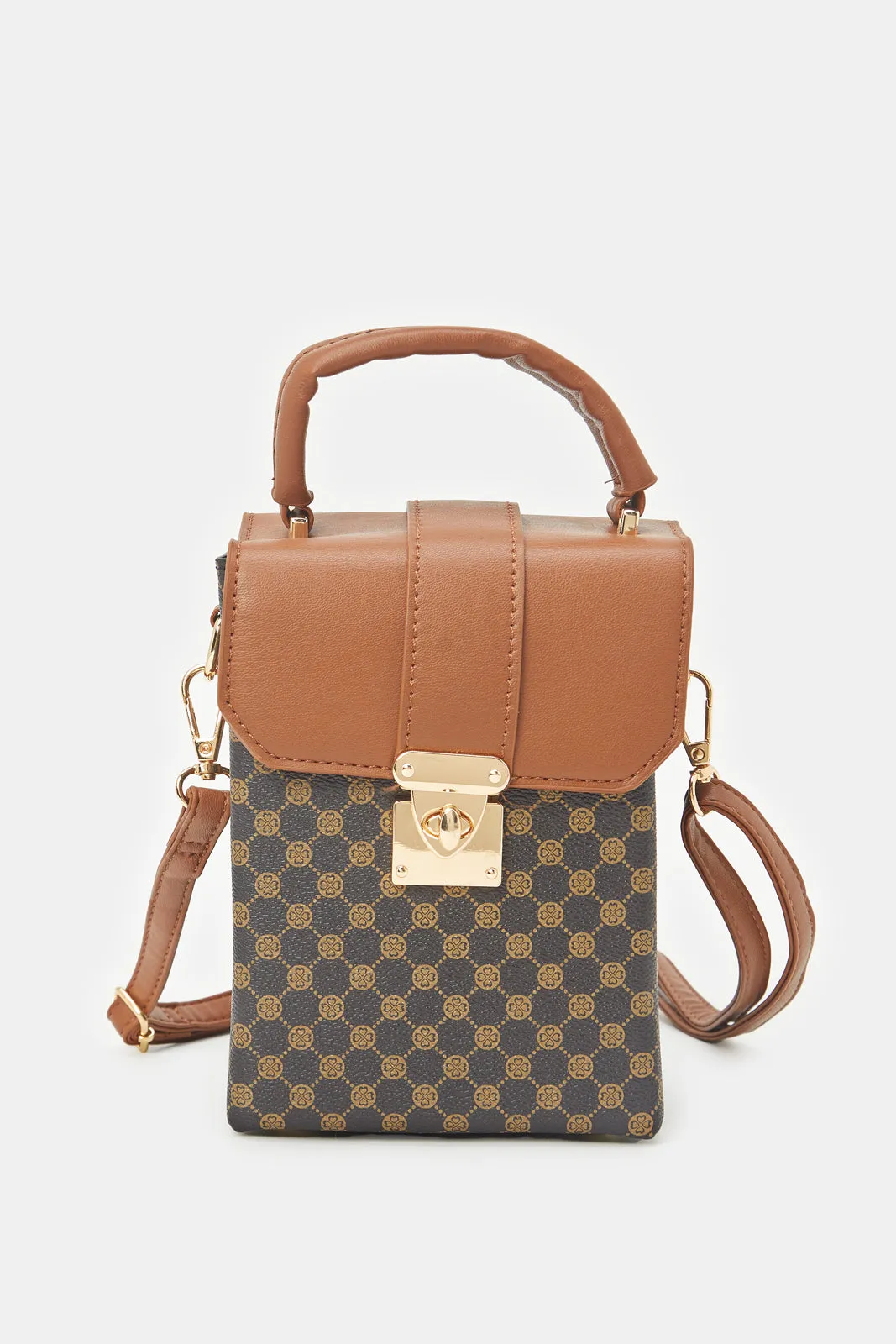 Women Tan And Black Printed Mobile Bag sold by Redtag