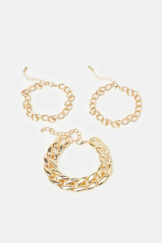 Women Gold Embellished Bracelet Set (3 Piece) sold by Redtag