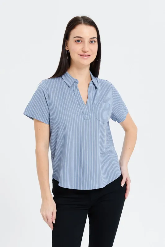 Women Blue Striped Shirt sold by Redtag