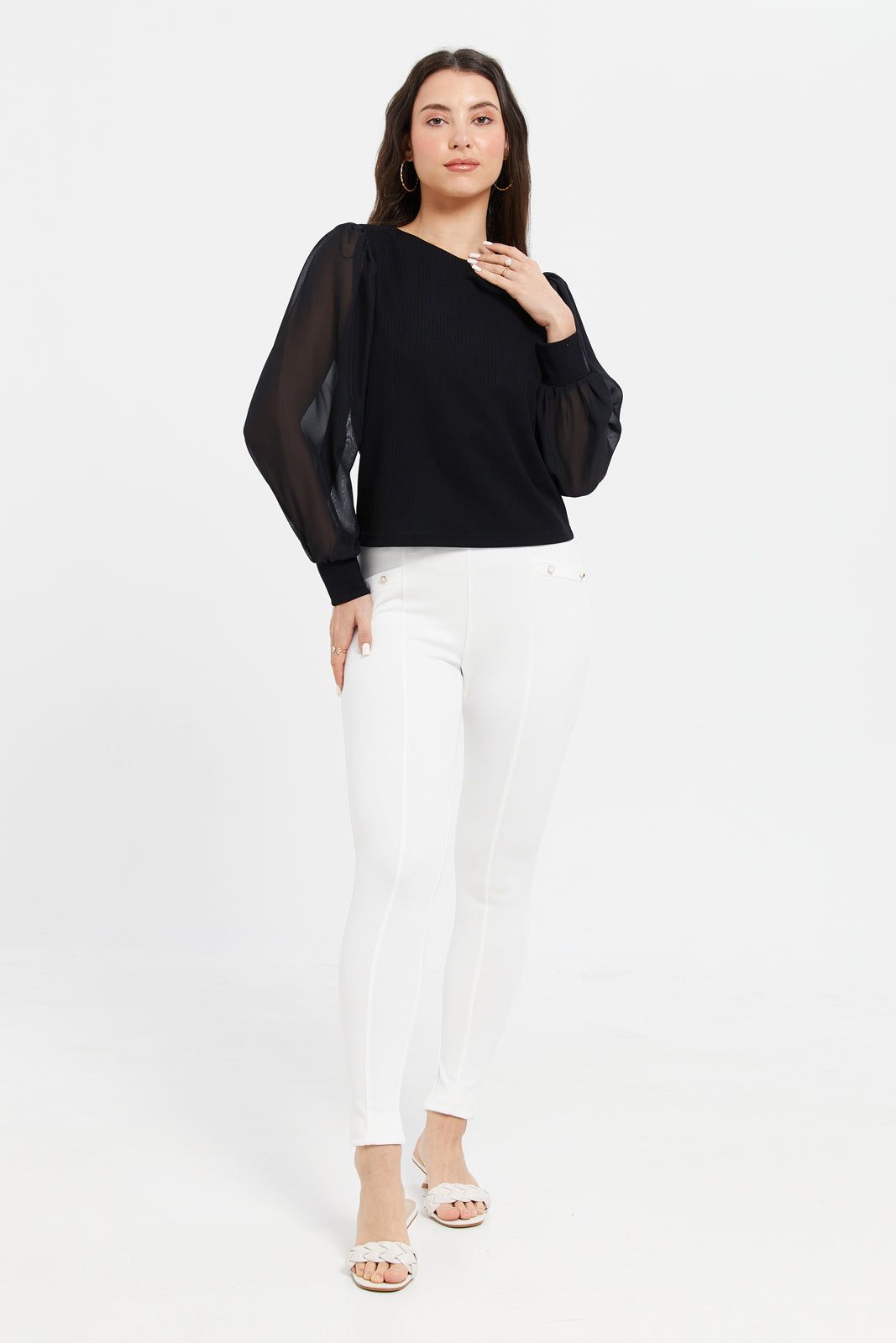 Women White Double Button Leggings sold by Redtag product image thumbnail 2