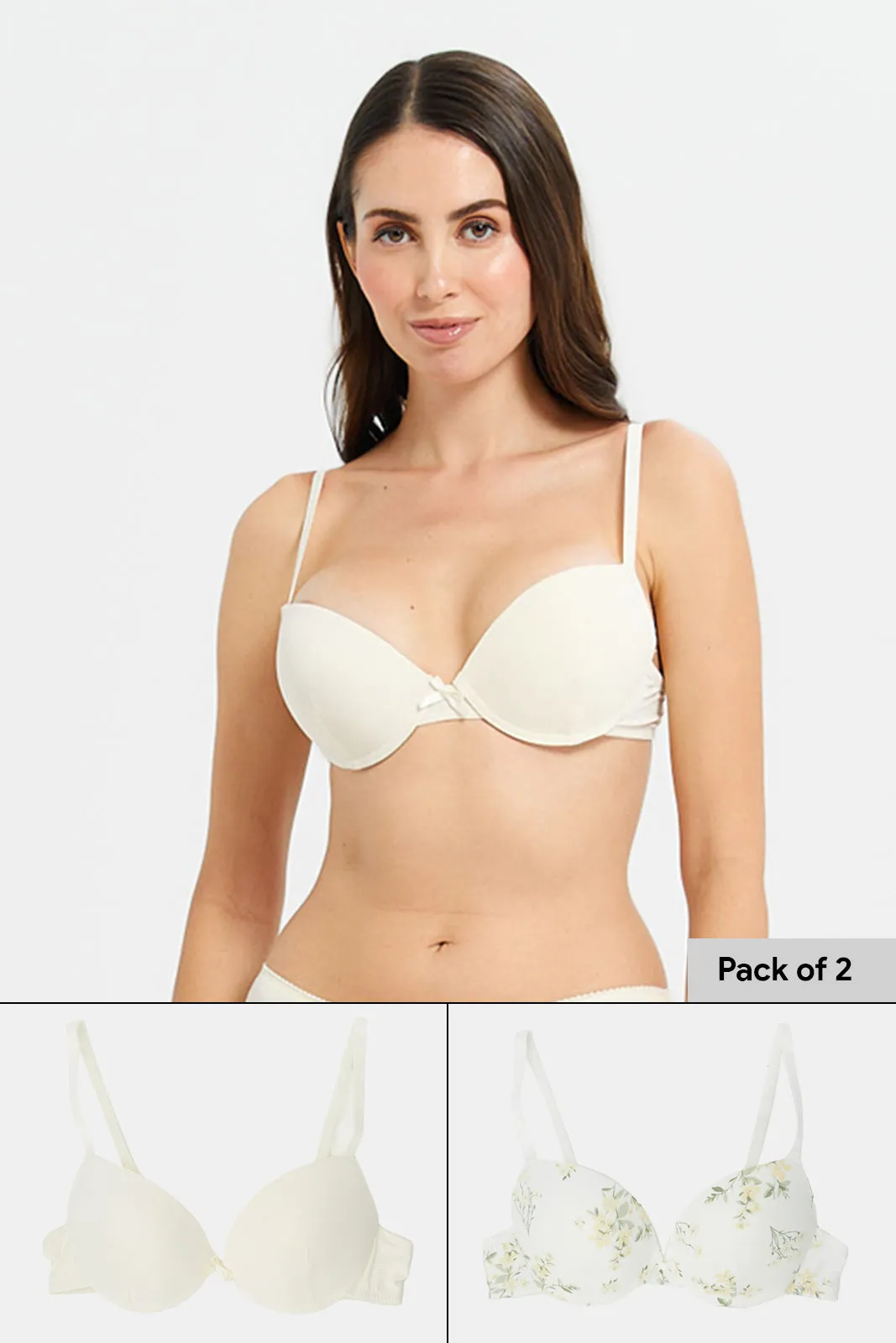 Women White And Ivory Push Up Bra Set (Pack of 2) sold by Redtag