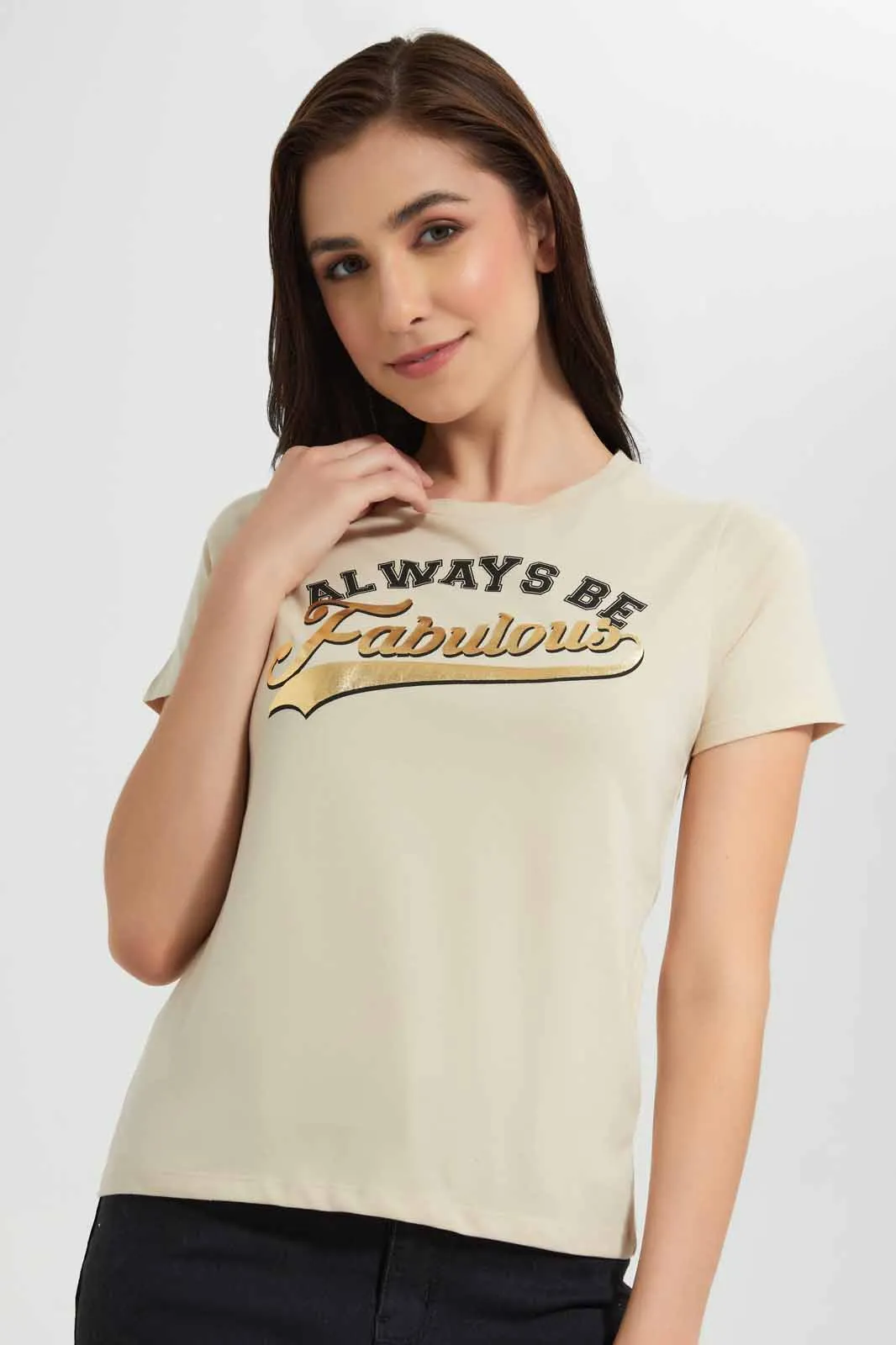 Beige Fabulous T-Shirt sold by Redtag