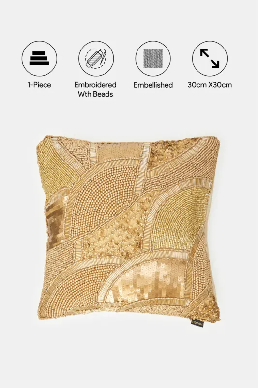 Gold Abstract Beadwork Cushion sold by Redtag