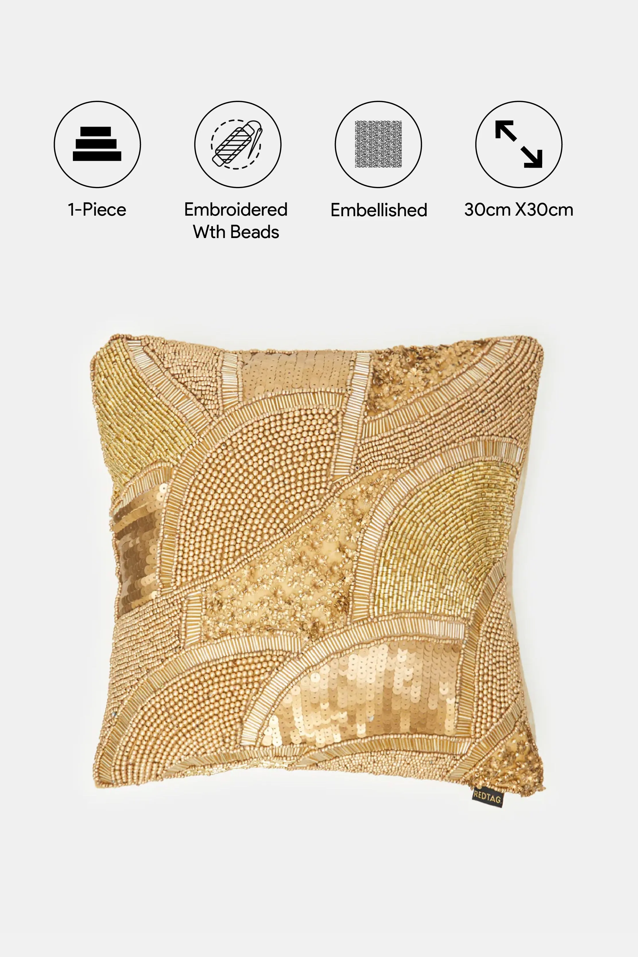 Gold Abstract Beadwork Cushion sold by Redtag