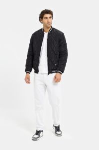 Men Black Quilted Varsity Bomber Jacket sold by Redtag