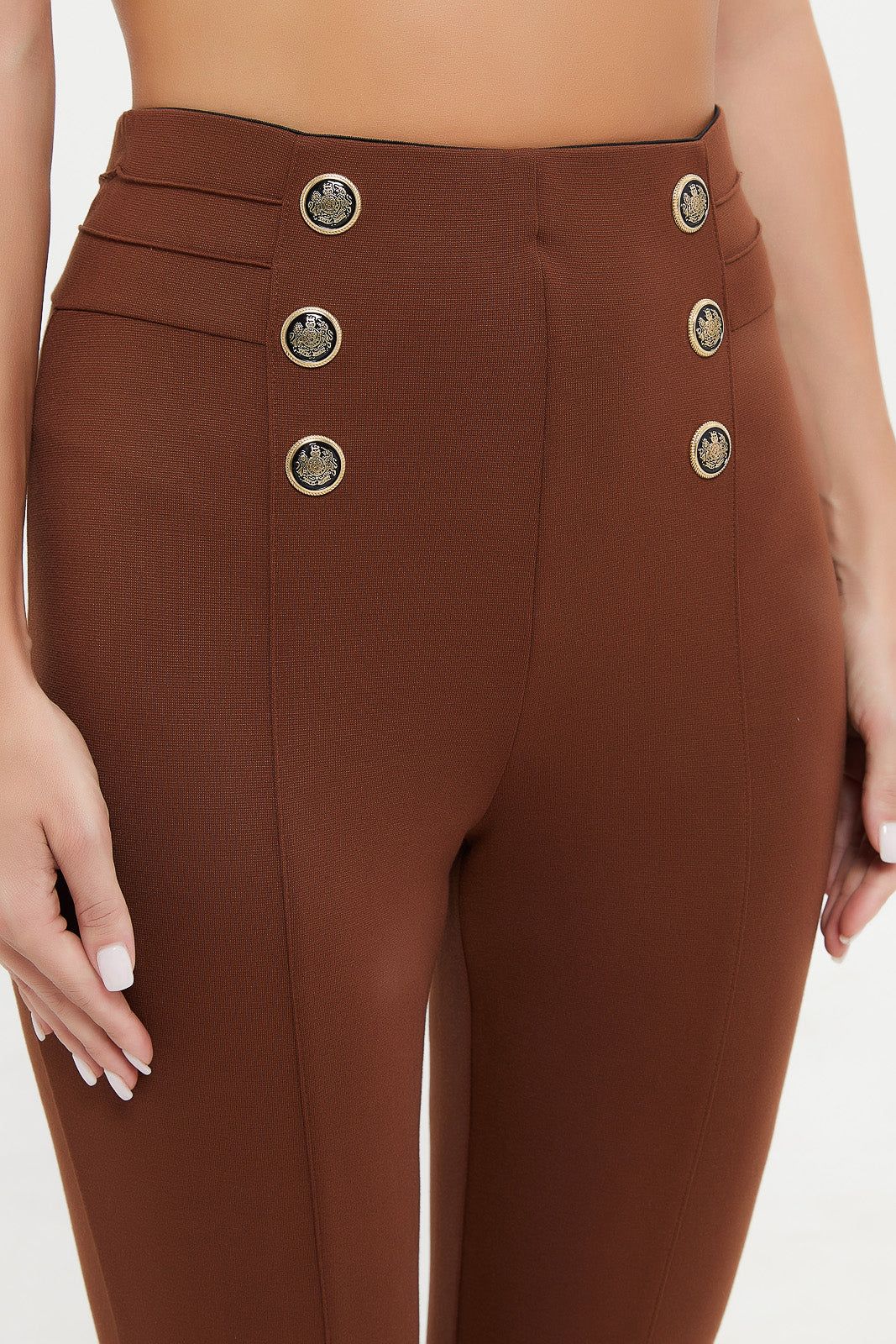 Women Tan Ponte Legging With Buttons sold by Redtag product image thumbnail 4