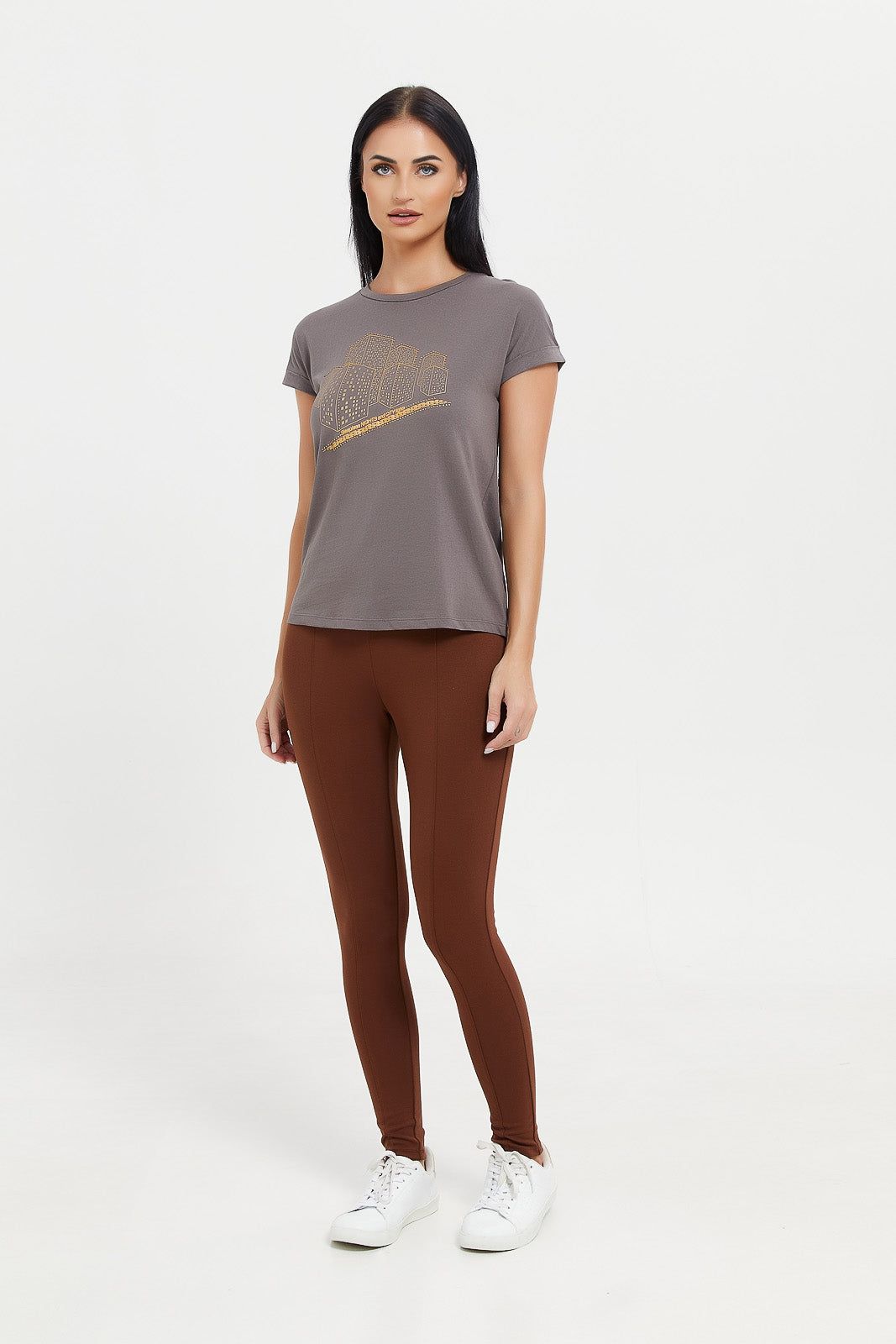 Women Tan Ponte Legging With Buttons sold by Redtag product image thumbnail 2