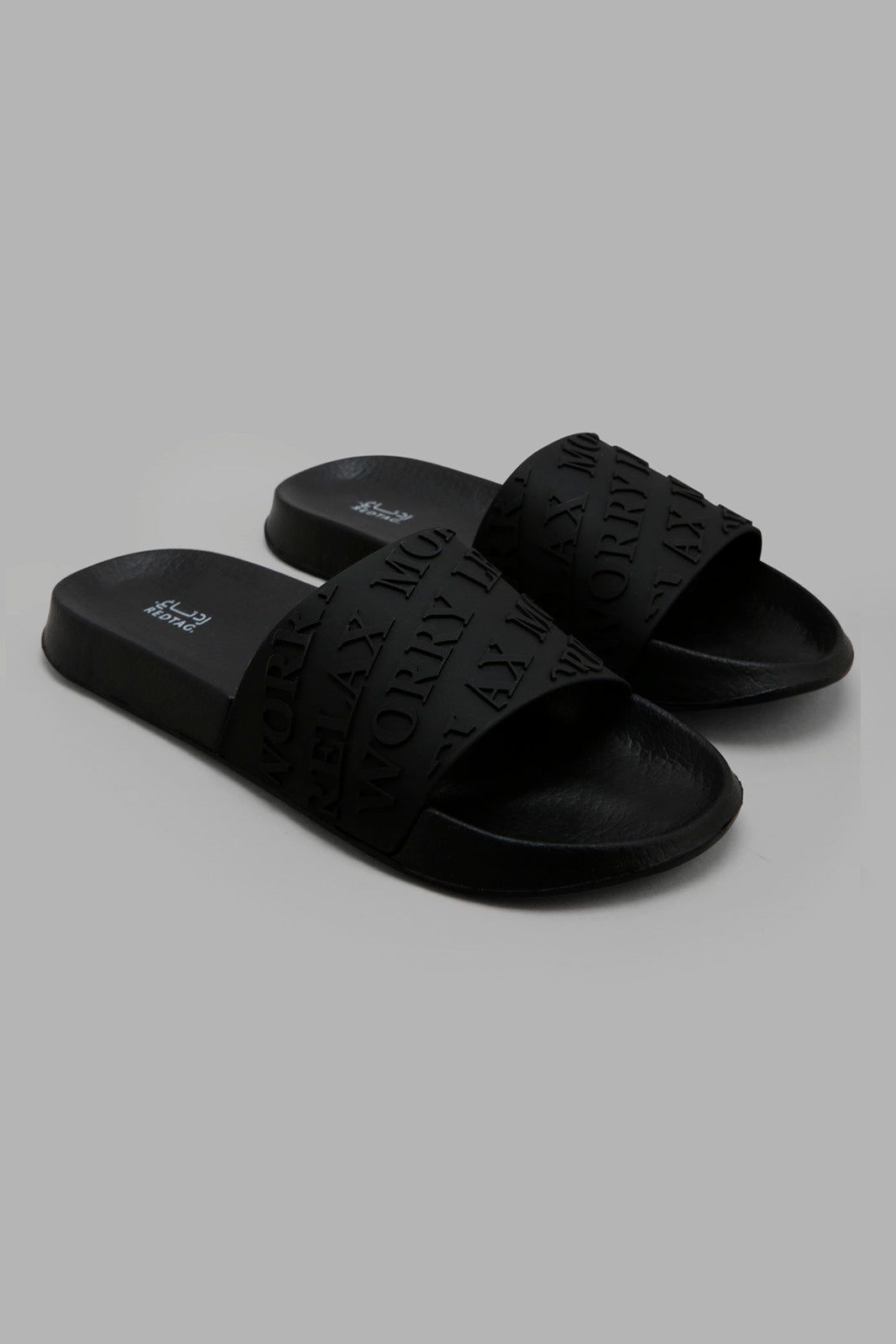 Women Black Slogan Upper Slide sold by Redtag
