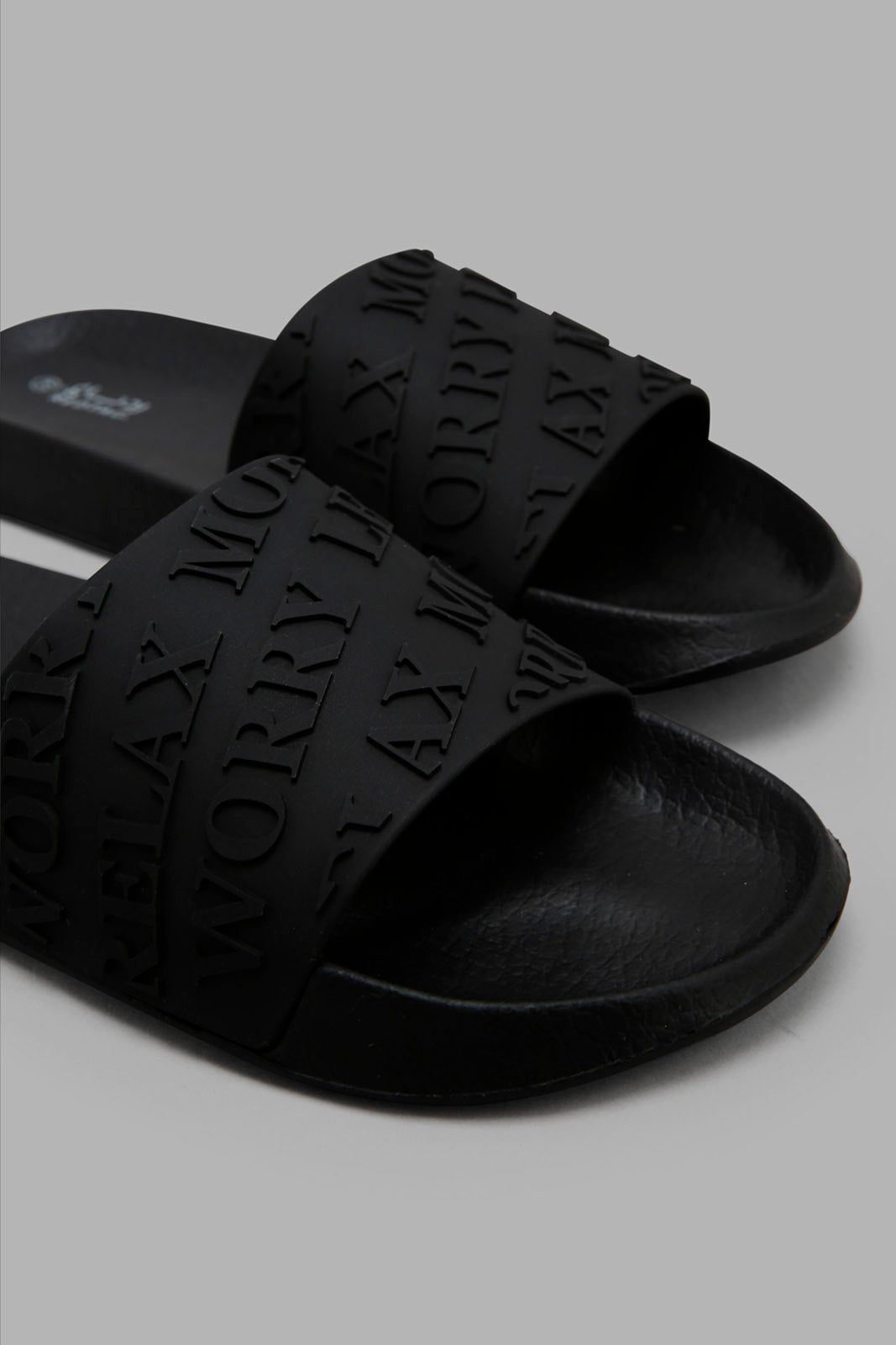 Women Black Slogan Upper Slide sold by Redtag product image thumbnail 2