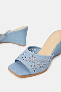 Women Blue Denim Cutout Wedge sold by Redtag