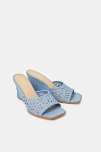 Women Blue Denim Cutout Wedge sold by Redtag